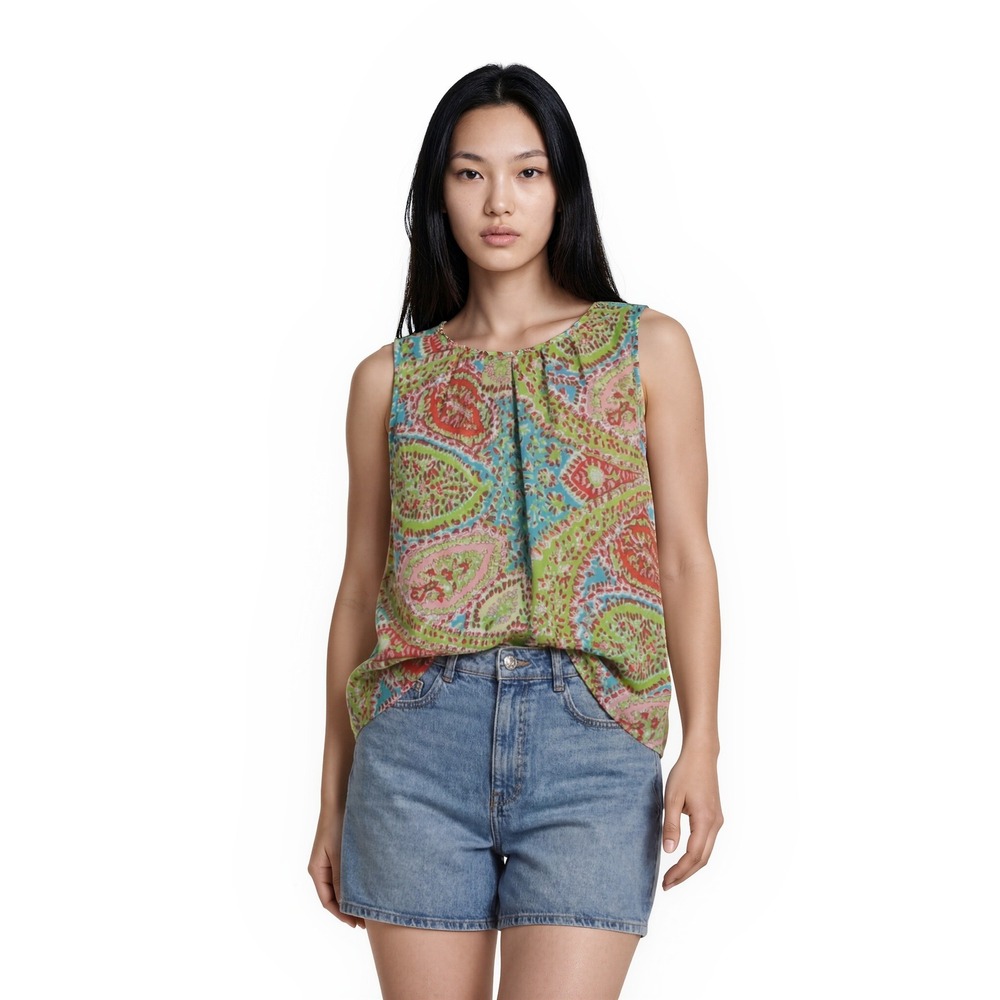 Talbots Sleeveless Blouse Women's Size 6P Multicolor‎ Paisley Pleated